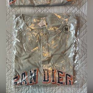 San Diego Padres Tony Gwynn #19 throwback Henley Size Adult Medium. New in Bag